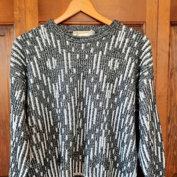 Vintage London Fog black & white geometric ribbed knit pattern Grandpa sweater - Picture 2 of 8